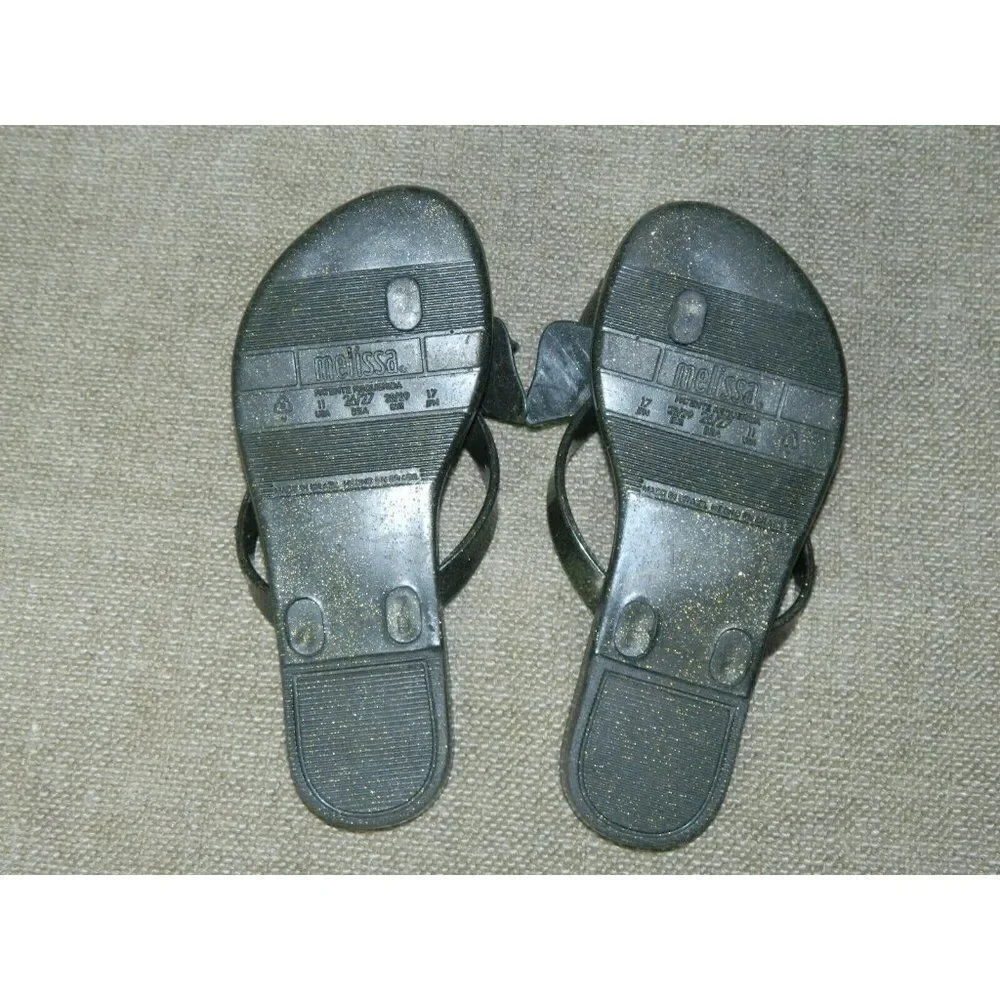 Mini Melissa Mel Flip Flop Black Gold Glitter Scented‎ Bow Sandal Girl's Size 11